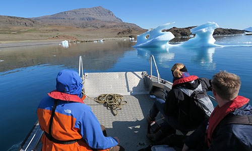 Boat trip in the waters between the Disko Island and Peninsula Nuussuaq in West Greenland