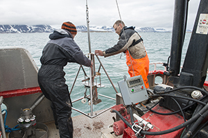 Researchers working on ship